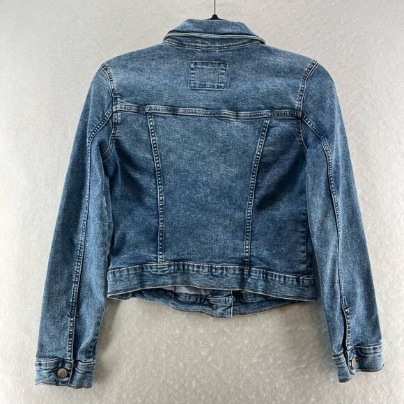 Aeropostale Jacket Womens Sz S Trucker Crop Button Front Long Sleeve Denim Blue - Picture 2 of 12